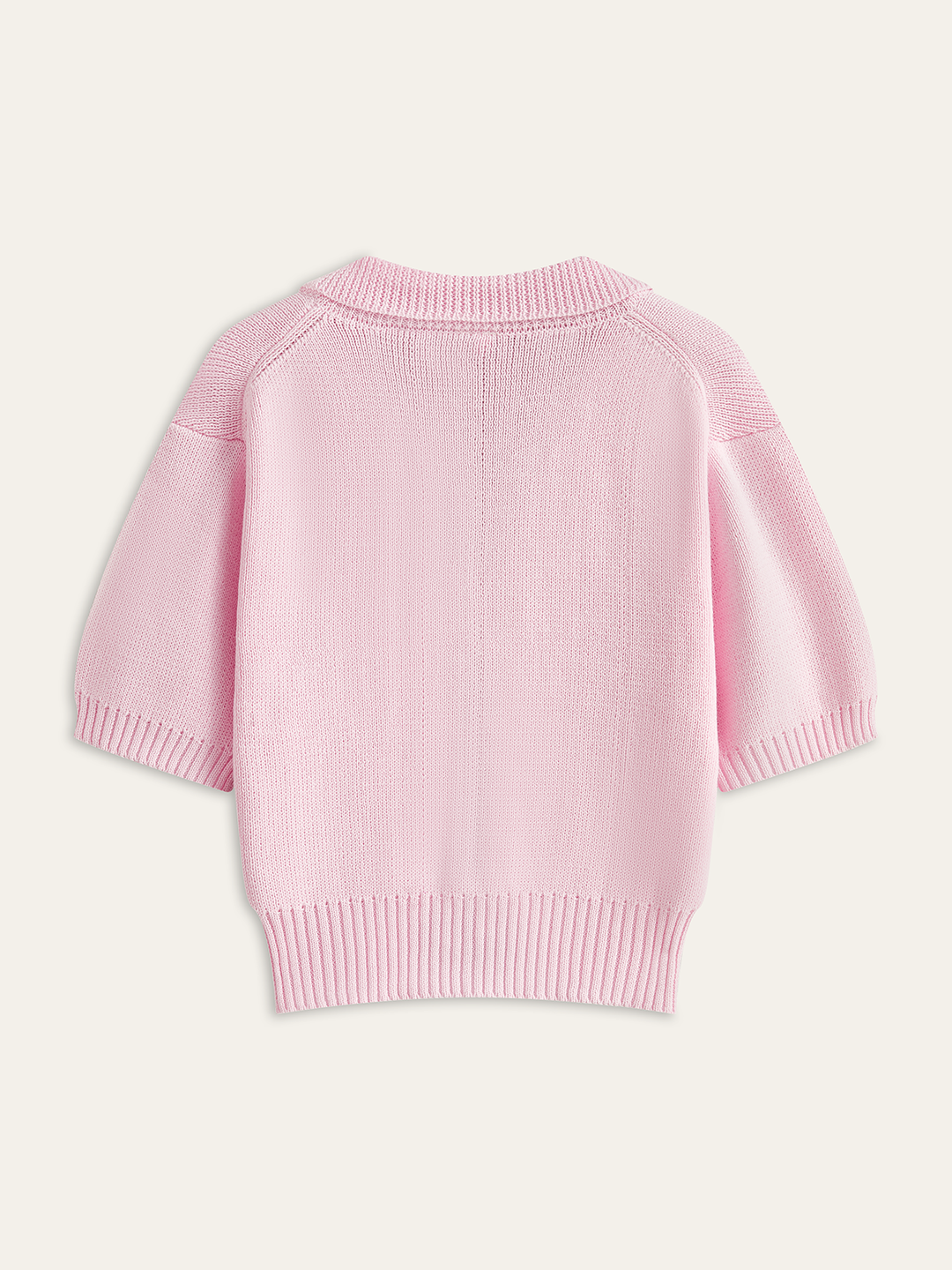 Short-Sleeved Knit Top with Bow Detail