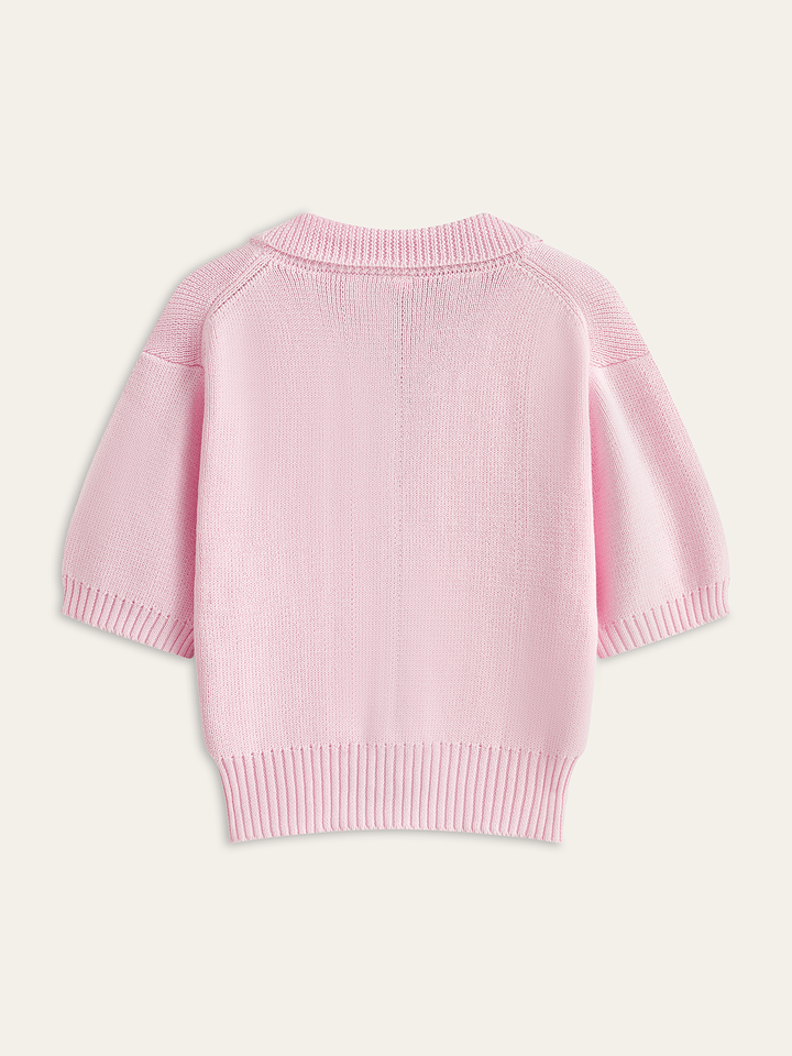 Short-Sleeved Knit Top with Bow Detail