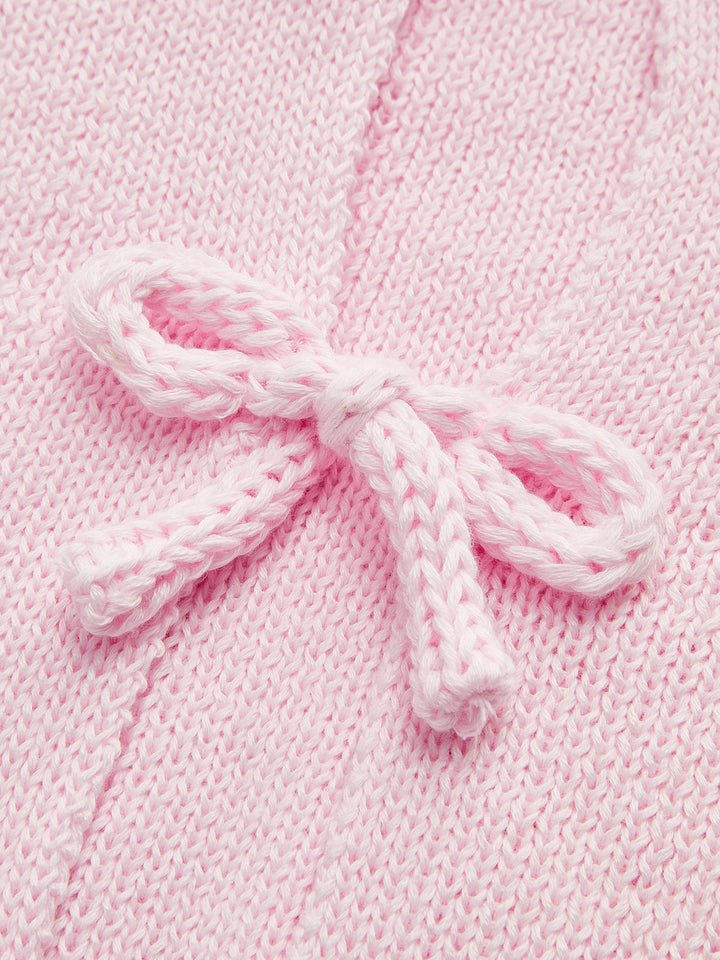 Short-Sleeved Knit Top with Bow Detail