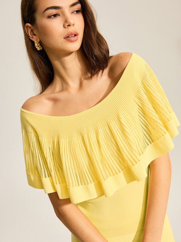 Off-Shoulder Knit Top With Trimmed Ruffles