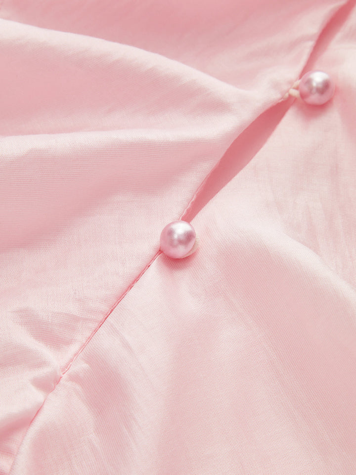 Semi-Sheer Ruffled V-Neck Bell-Sleeve Top