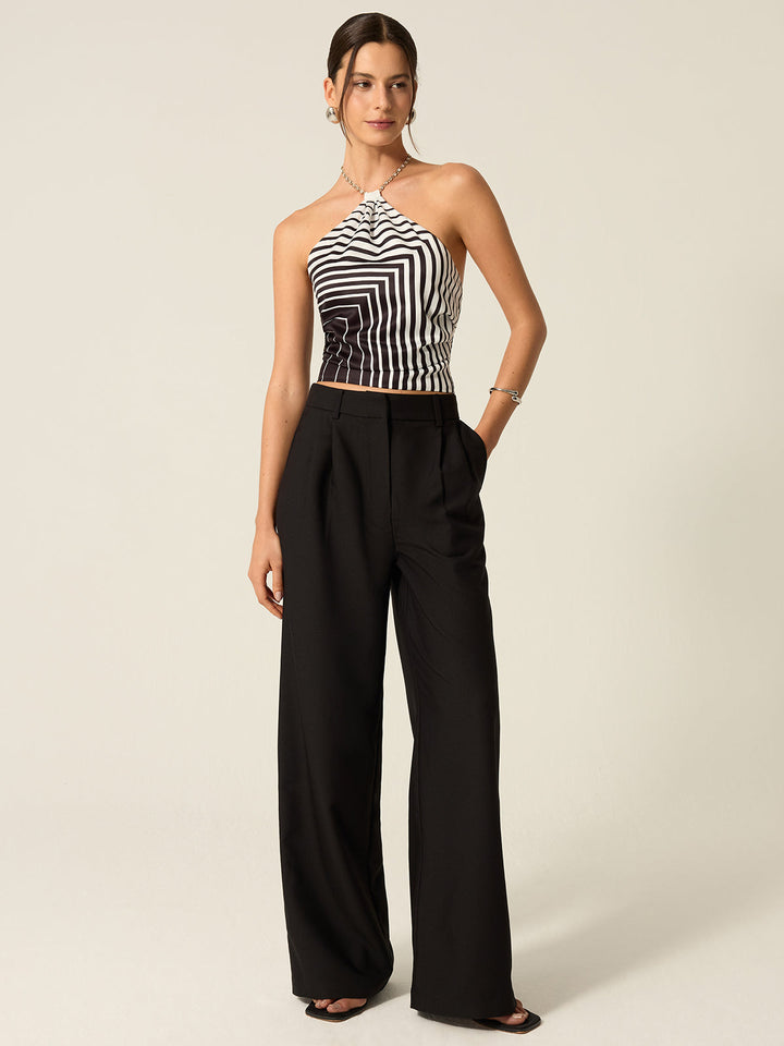 Striped Halter Top with Chain Strap