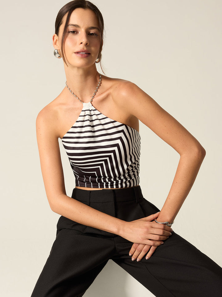 Striped Halter Top with Chain Strap