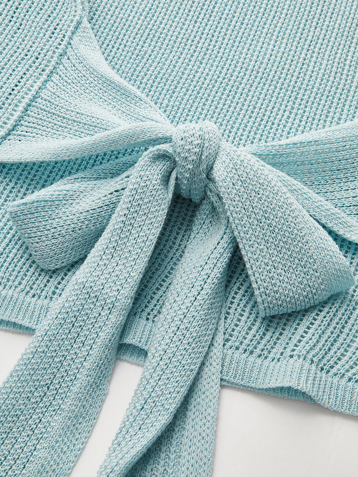 Waffle-Knit Top with Back Tie Detail