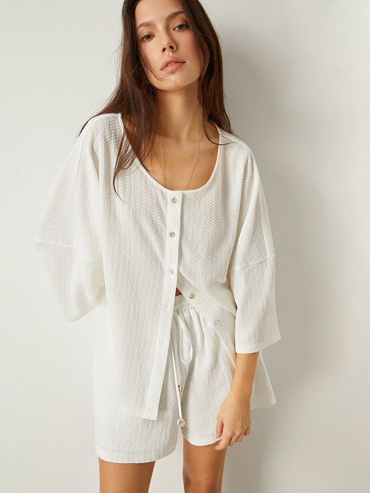 Button-Front Loose-Fit Shorts Set