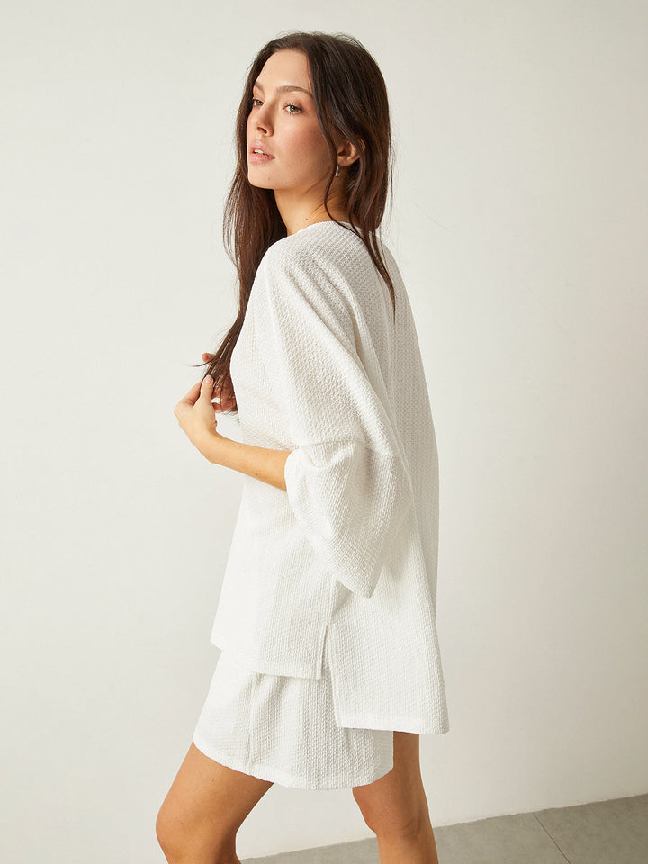 Button-Front Loose-Fit Shorts Set