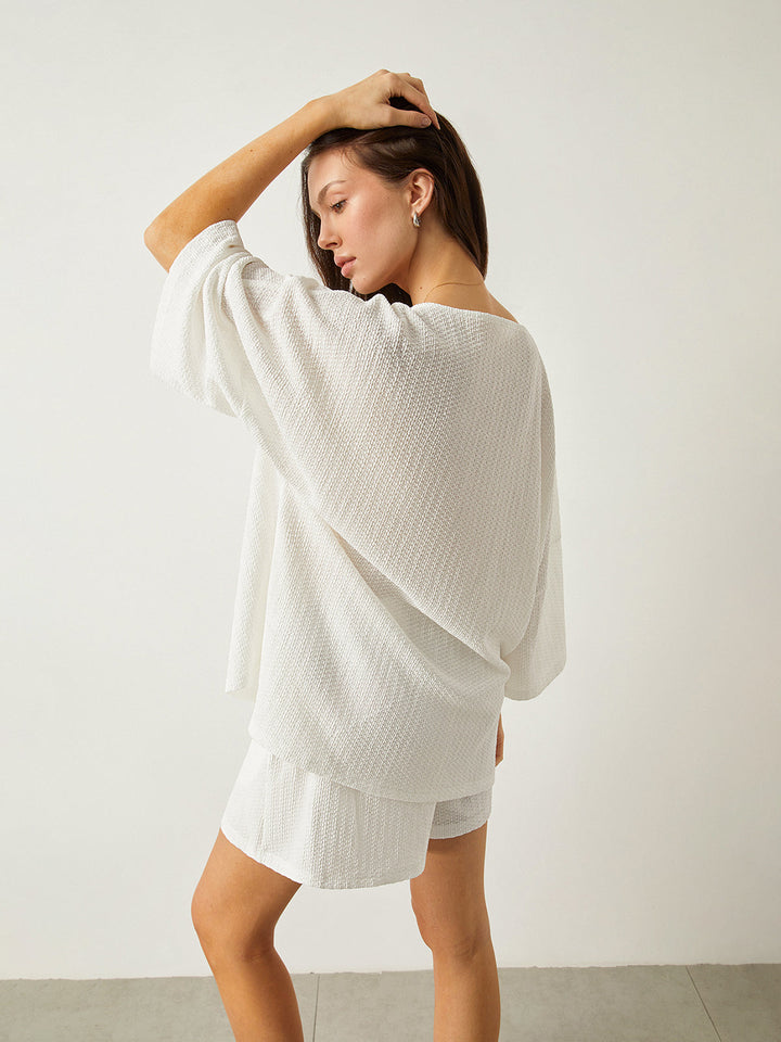 Button-Front Loose-Fit Shorts Set