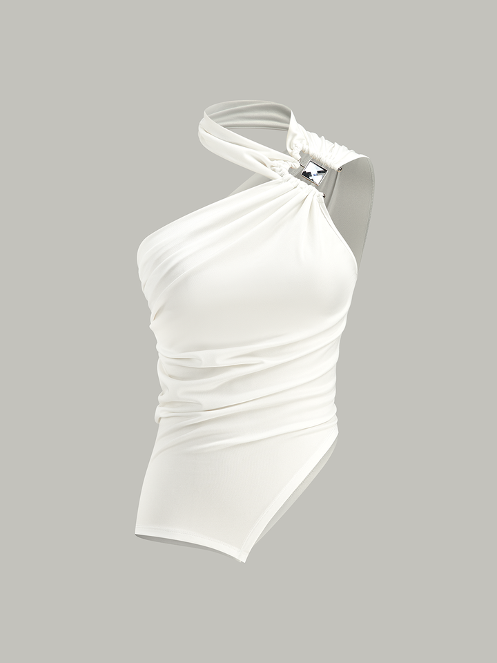 Asymmetrical Halter Neck Ruched Top