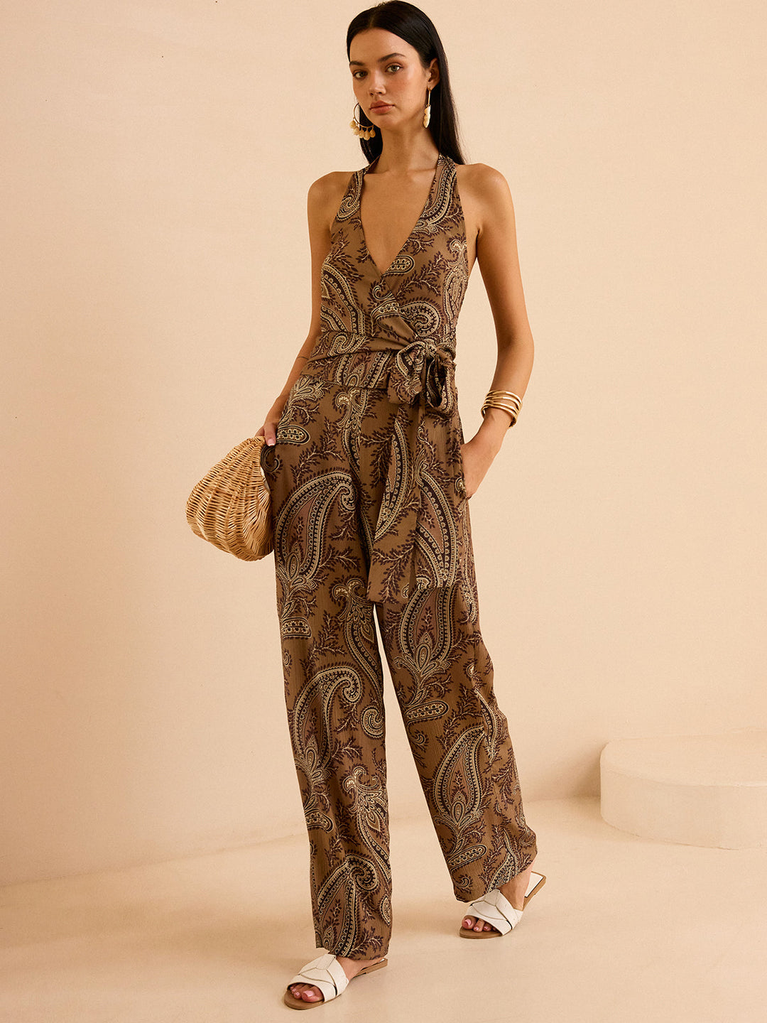 Paisley Print Halter Top and Pants Set