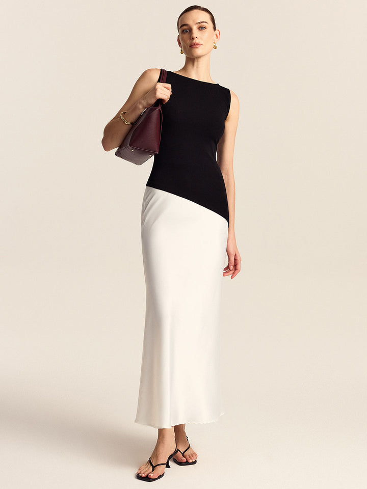 Asymmetric Hem Boat Neck Sleeveless Knit Top