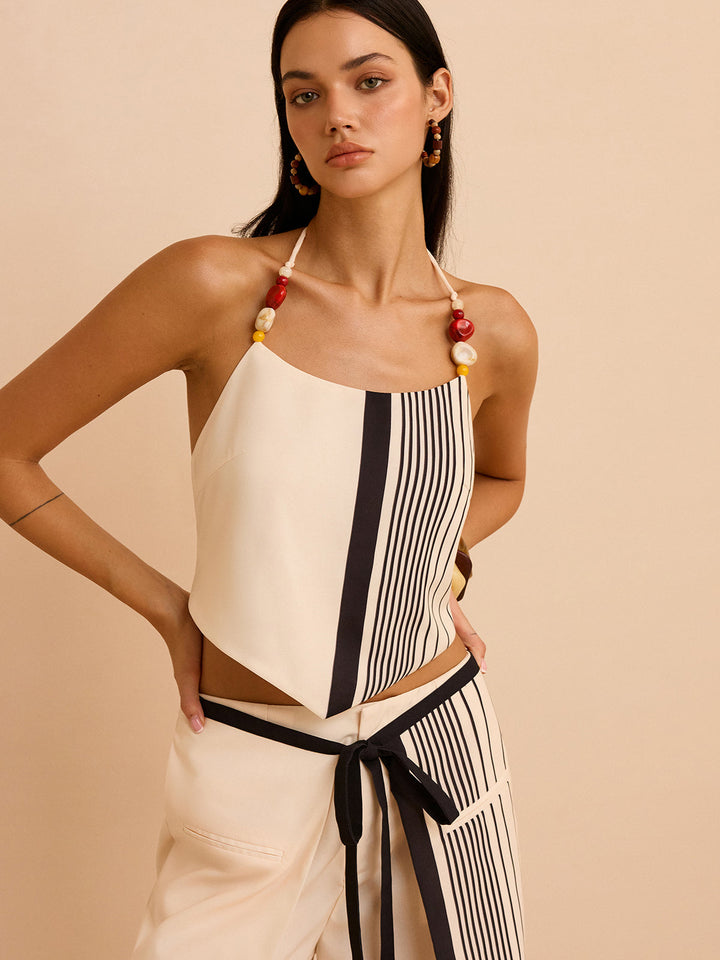 Striped Halter Top with Beaded Straps