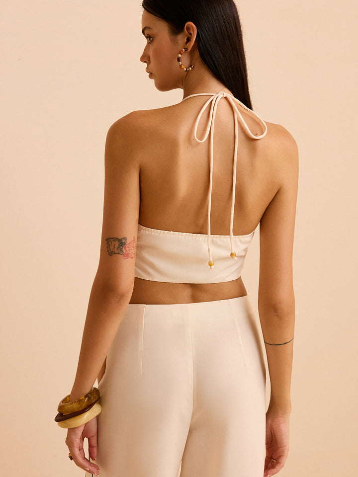 Striped Halter Top with Beaded Straps