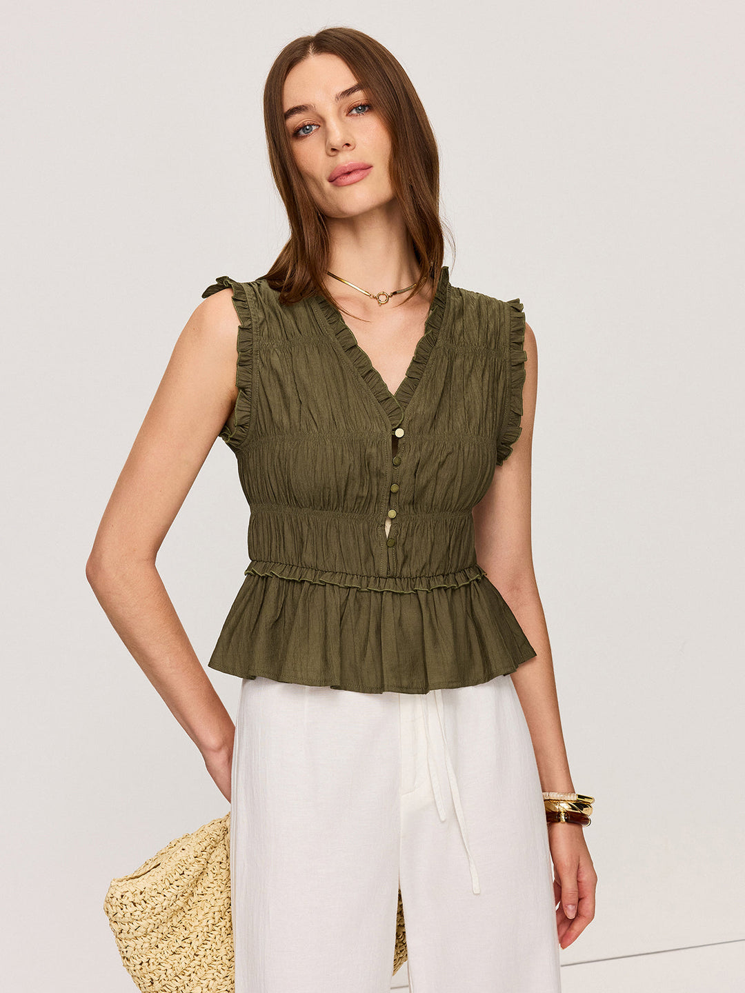 Ruffled V-Neck Peplum Top