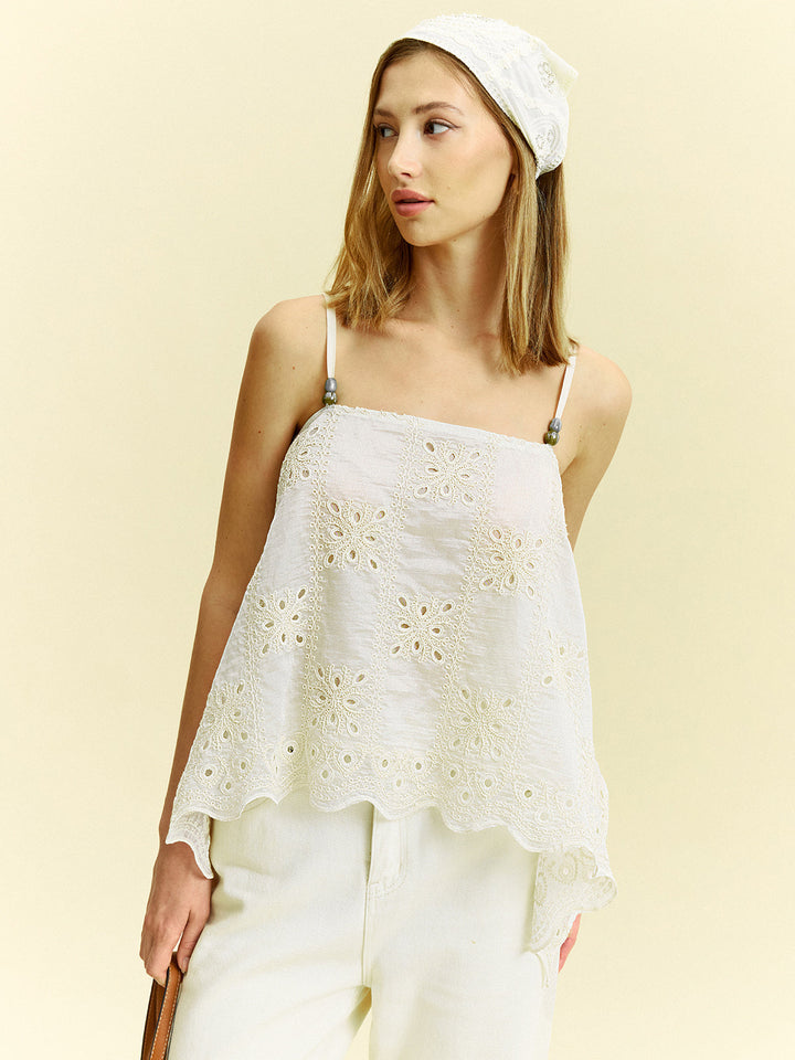 Semi-Sheer Embroidered Eyelet Cami Top