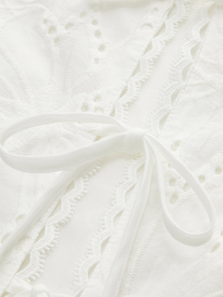 Sleeveless Eyelet Lace-Up Crop Top