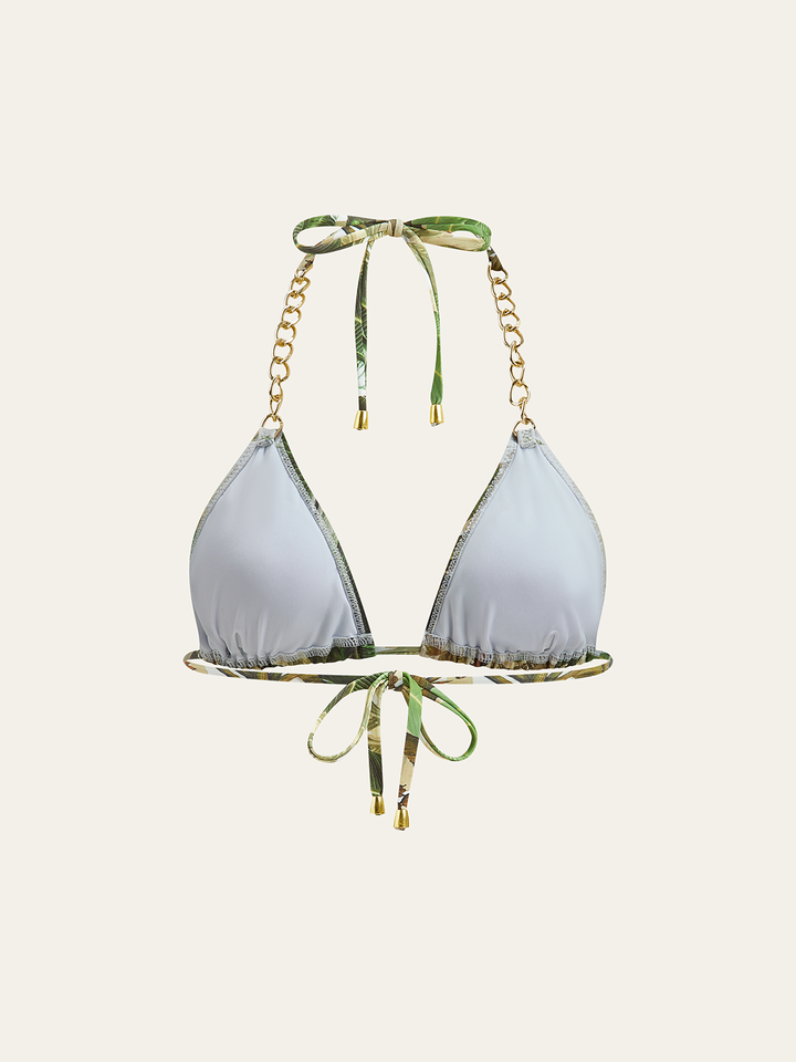 Print Chain Straps Triangle Bikini Top