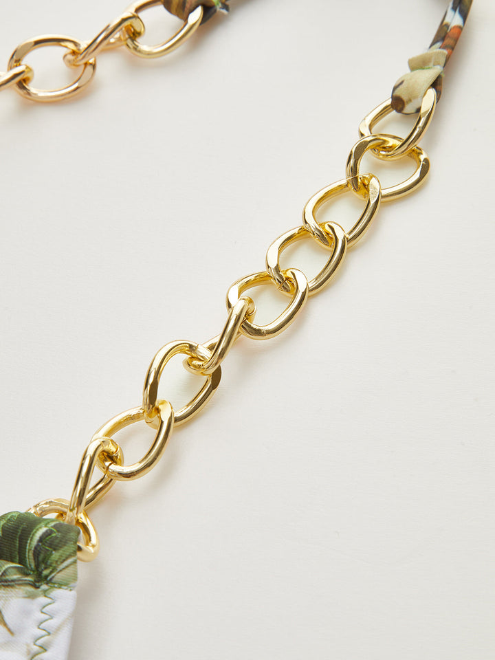 Print Chain Straps Triangle Bikini Top