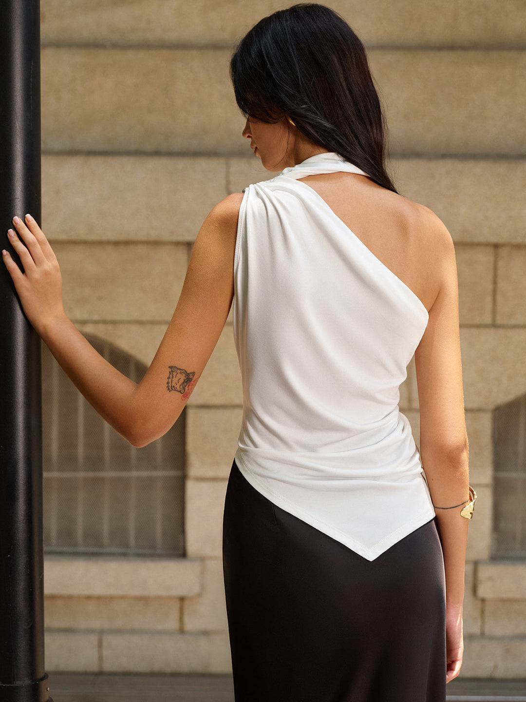 Asymmetrical Halter Neck Ruched Top