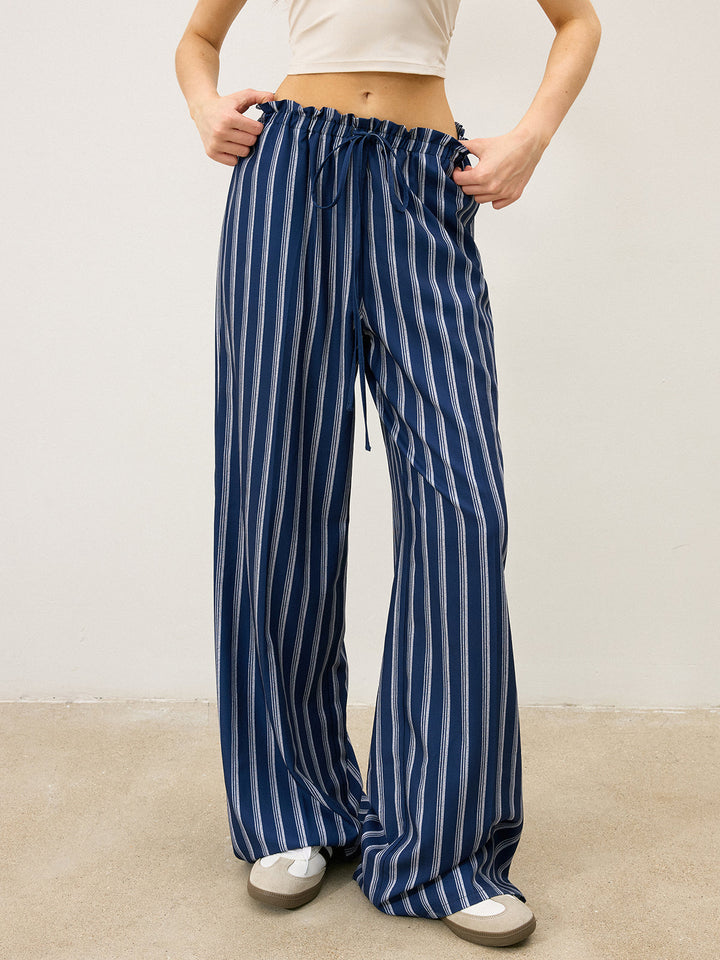 Striped Drawstring Wide-Leg Pants
