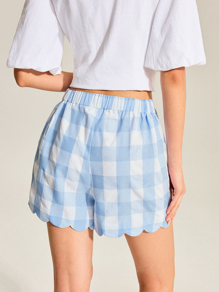 Gingham Scallop Hem Shorts