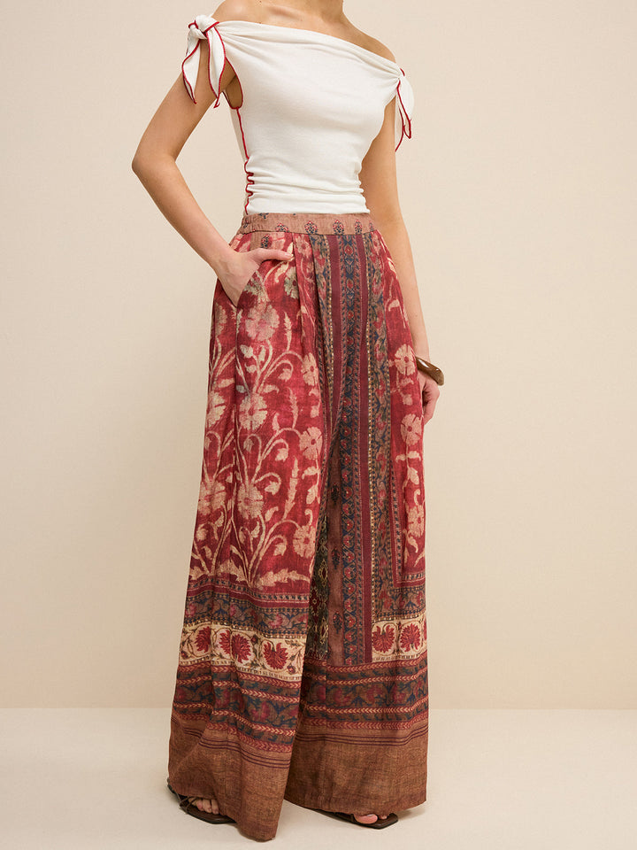 Boho Print Wide-Leg Pants