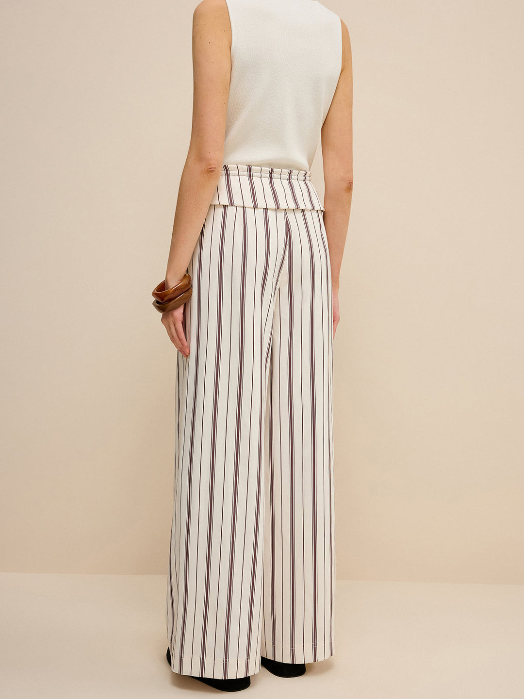 Striped Wide-Leg Pants with Peplum Waist