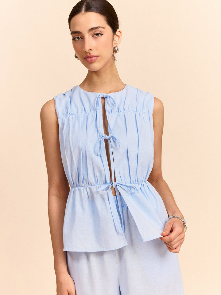 Tie-Front Linen & Cotton Pants Set