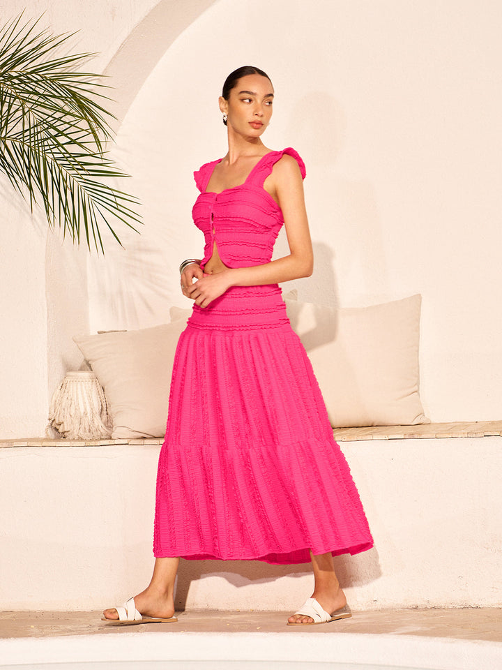 Ruched Crop Top And Maxi Skirt Set