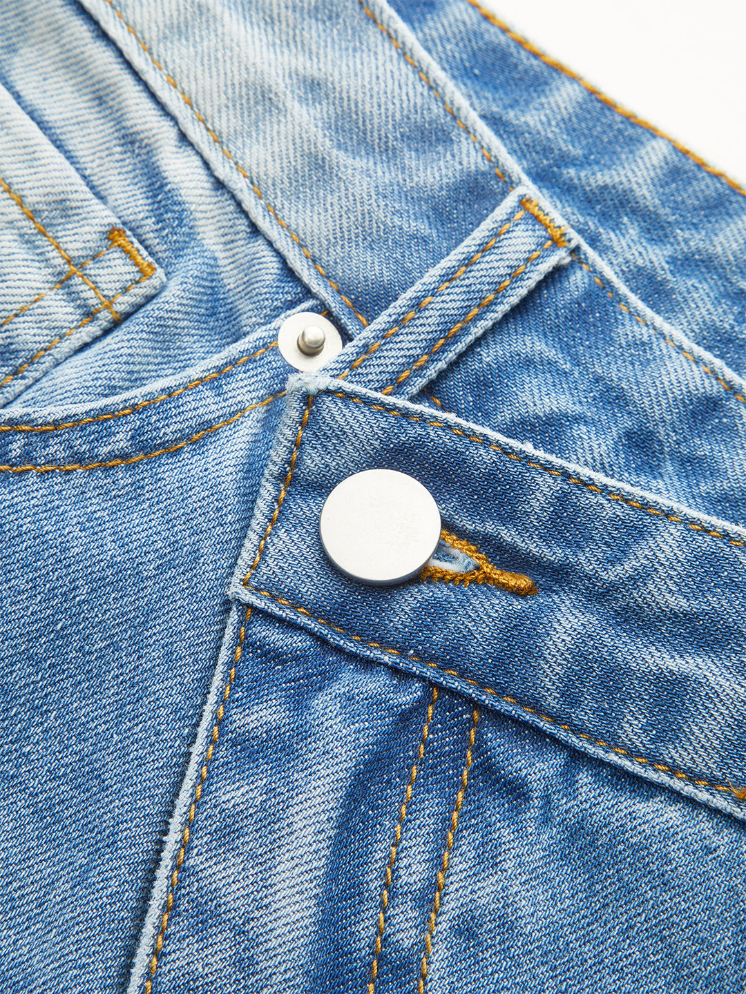 Asymmetric-Waist Distressed Denim Shorts