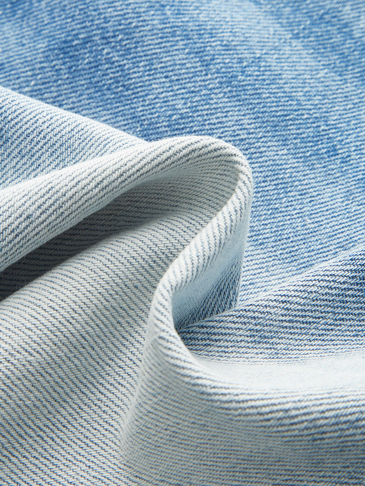 Asymmetric-Waist Distressed Denim Shorts