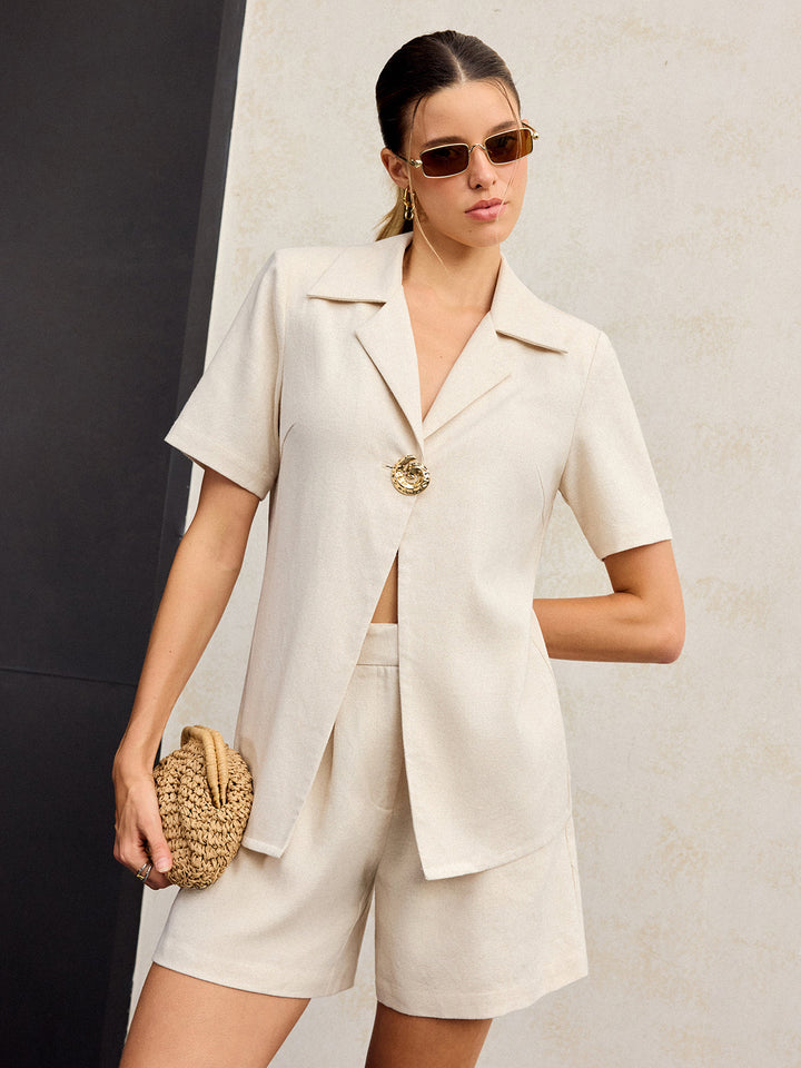 Cotton & Linen Metal Decor Shorts Set