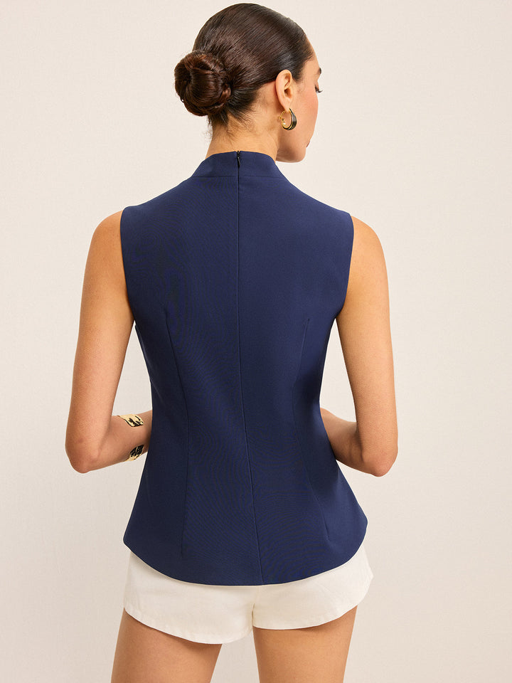 V-Neckline Sleeveless Peplum Top
