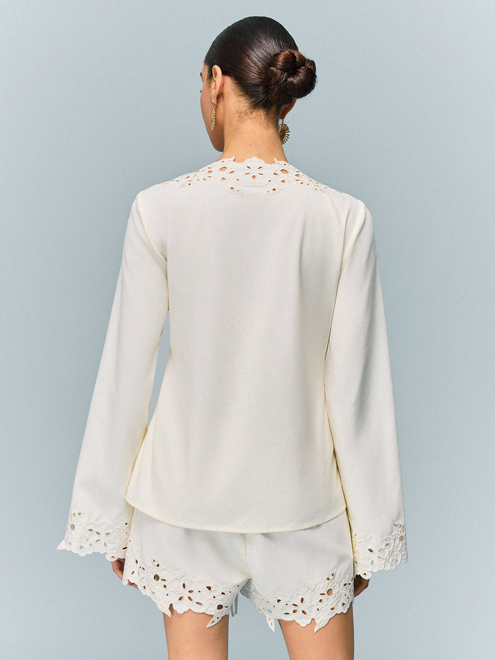 Semi-Sheer Reversible Embroidered-Lace Top
