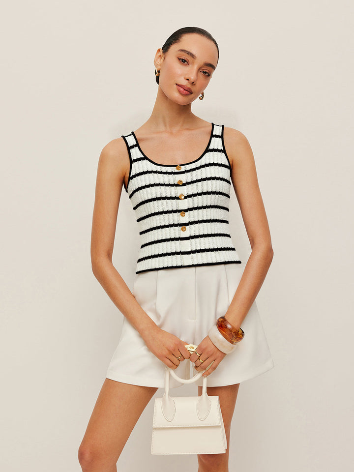Striped Metal Button Tank Top
