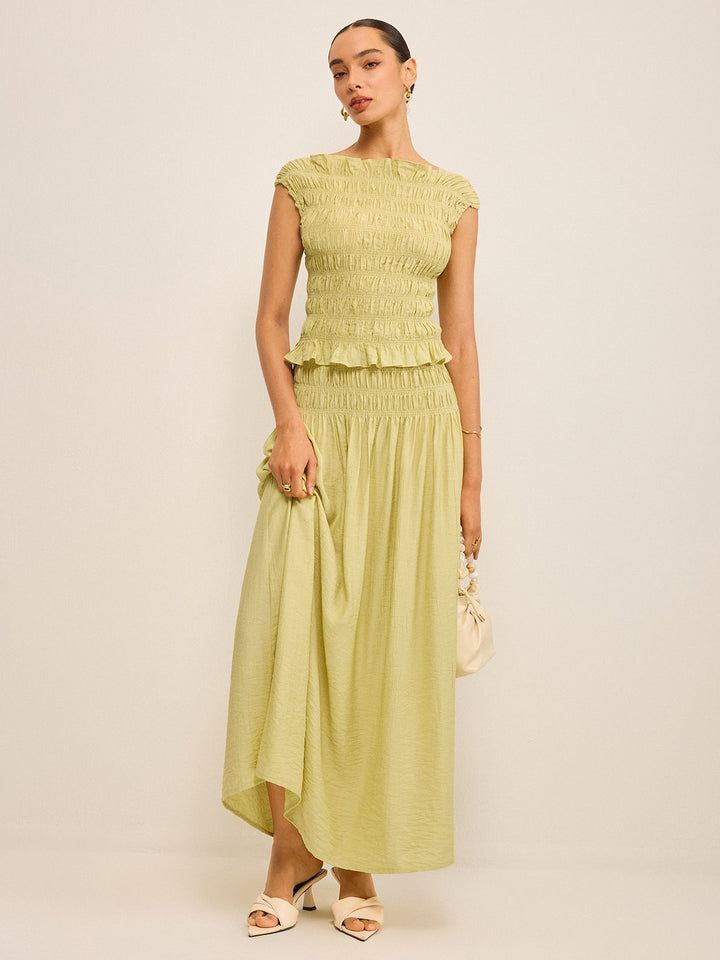 Reversible Pleated Linen Top with Ruffled Neckline