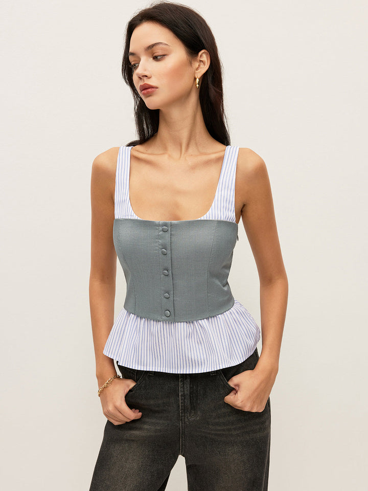 Striped & Solid Peplum Buttoned Top