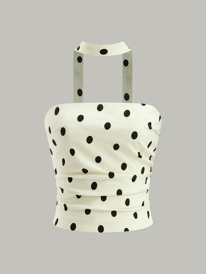 Polka Dot Ruched Strapless Top
