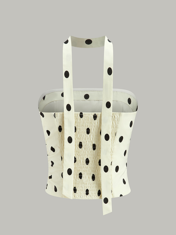 Polka Dot Ruched Strapless Top