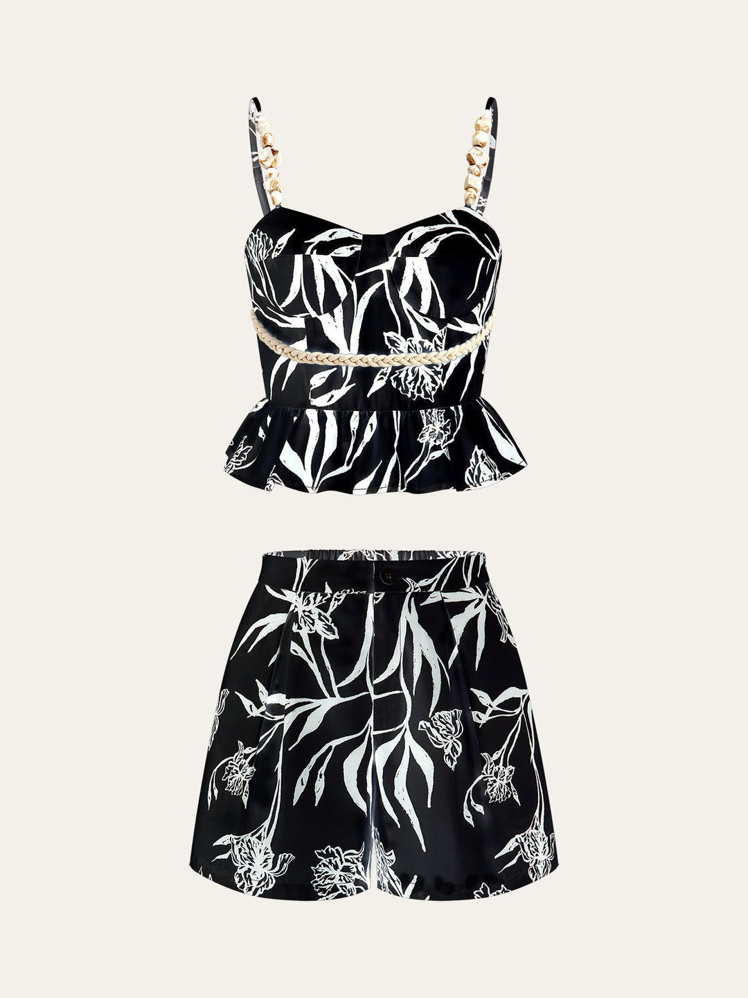 Floral Print Peplum Top With Shorts Set