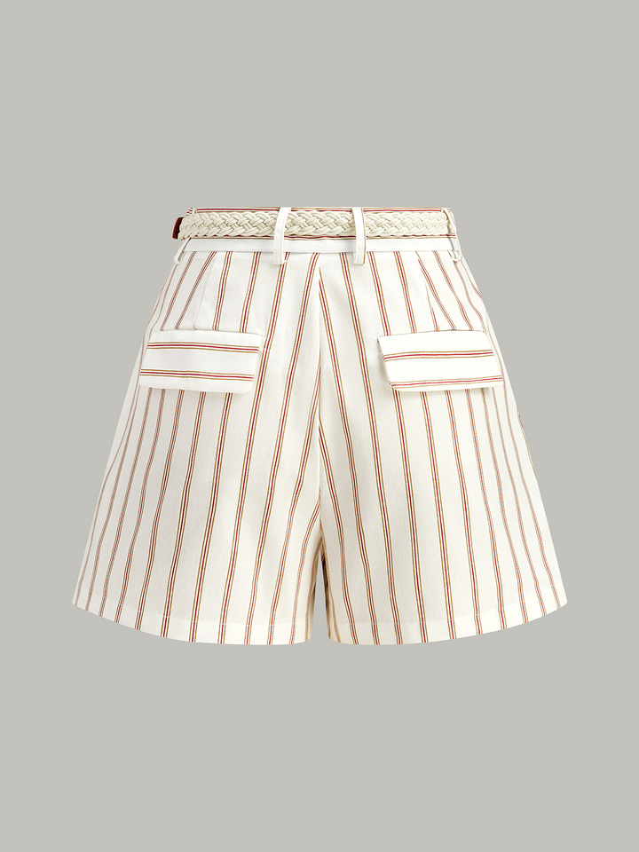 Belted Striped Shorts Set