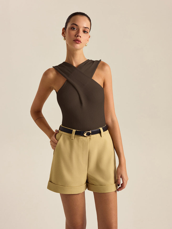 Ribbed Knit Crisscross Tank Top