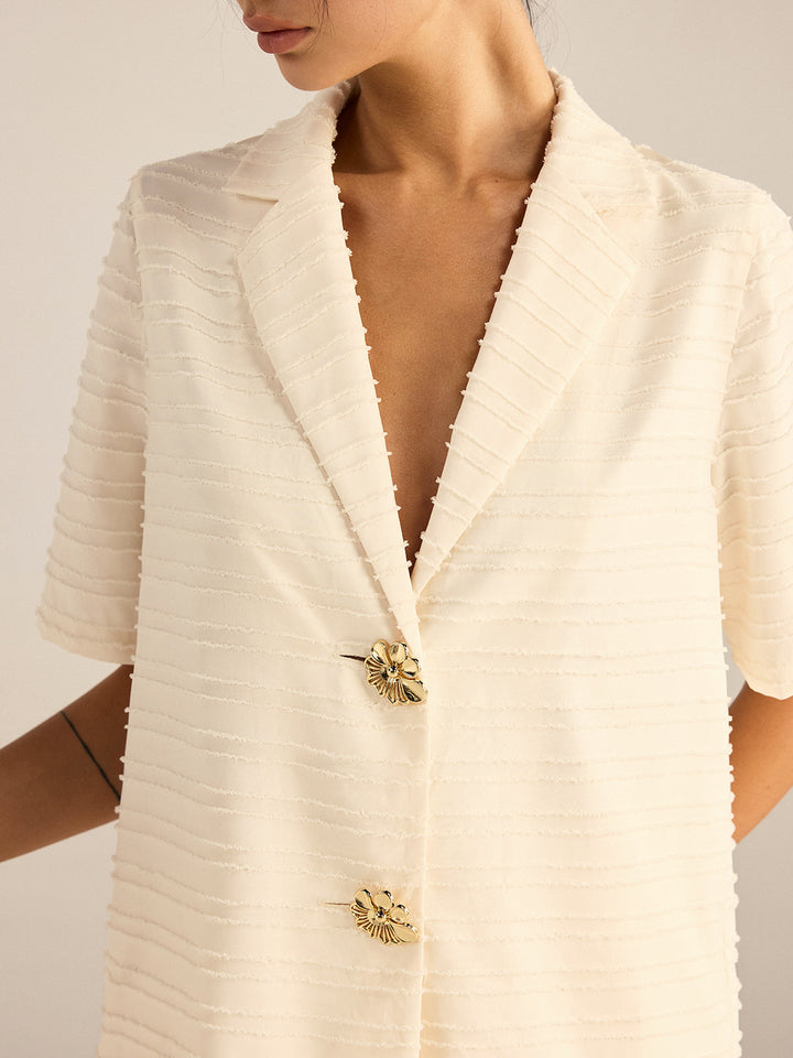 Textured Short-Sleeve Blazer and Shorts Set