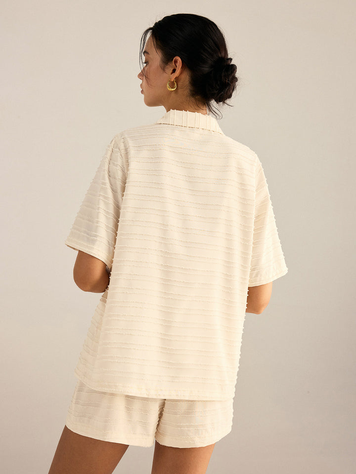 Textured Short-Sleeve Blazer and Shorts Set