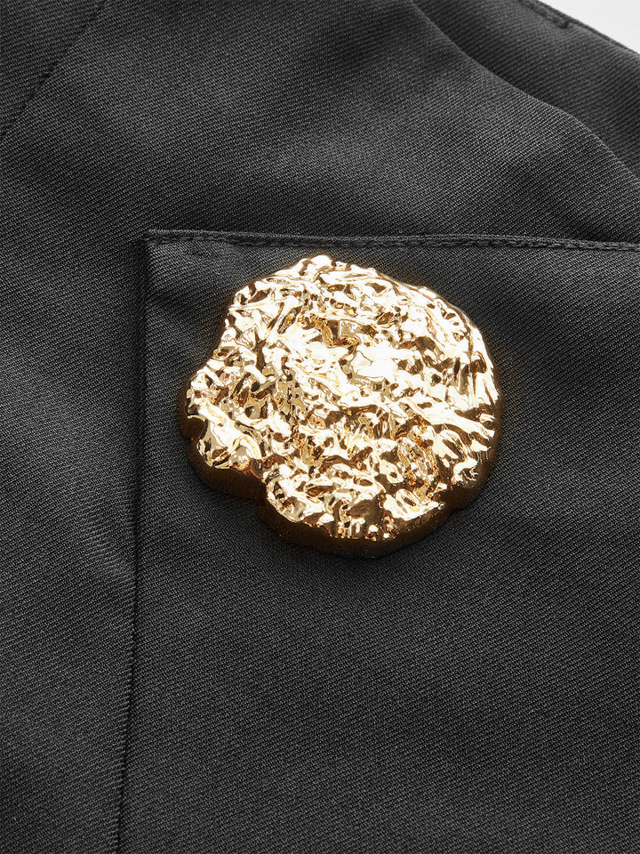 Mid-Waisted Pleated Shorts with Metal Button