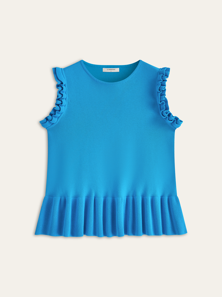 Ruffled Sleeve Peplum Hem Knit Top