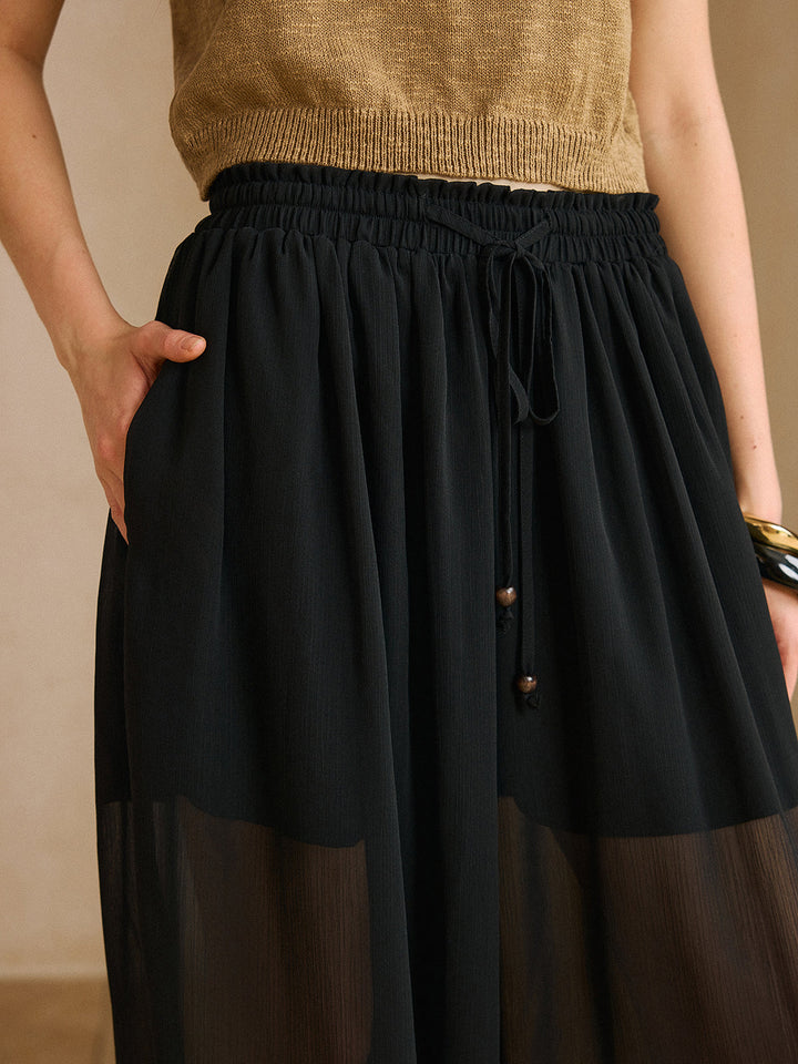 Sheer Chiffon Pants with Elastic Waist and Ankle Cuffs