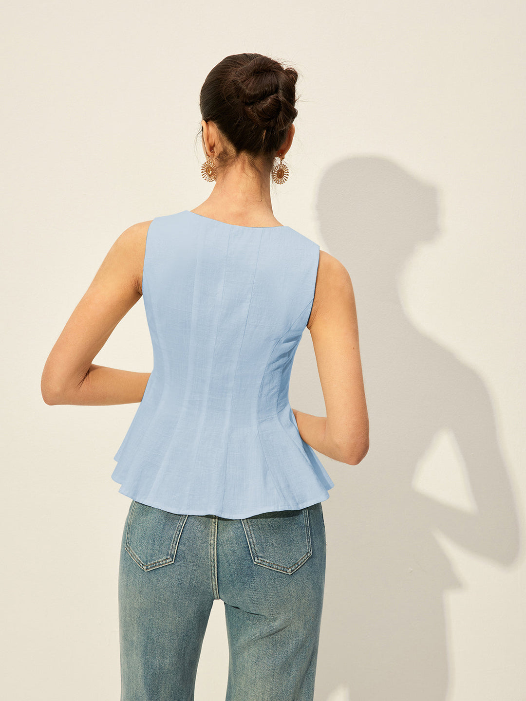 Square Neck Button-Front Peplum Top