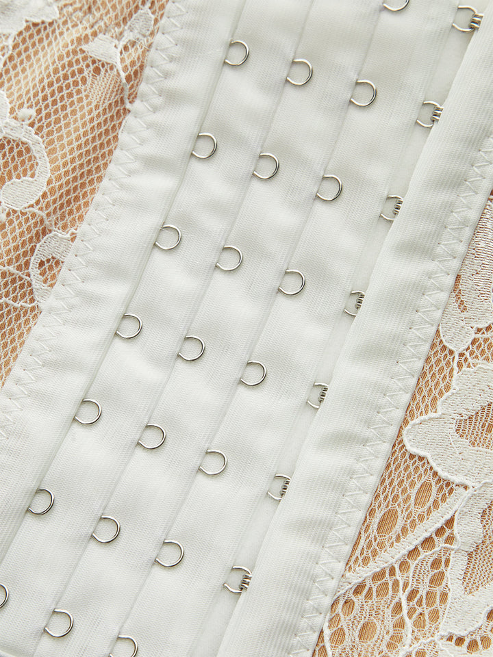 Semi-Sheer Lace-Trimmed Corset Top