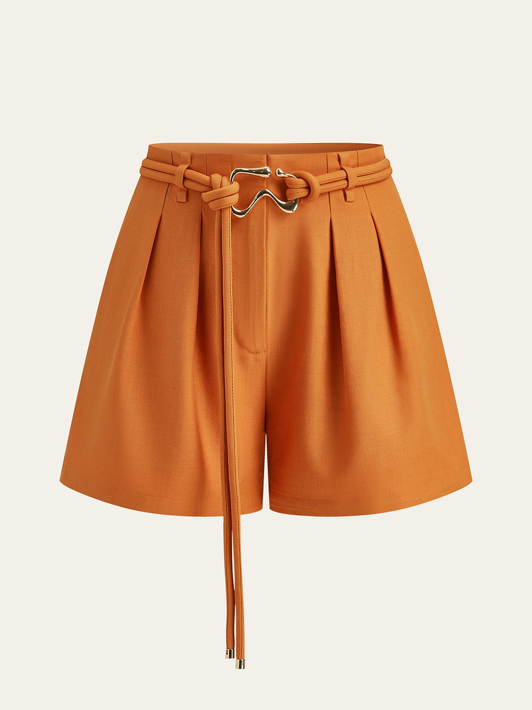 Belted Mid-Waisted Pleated Shorts