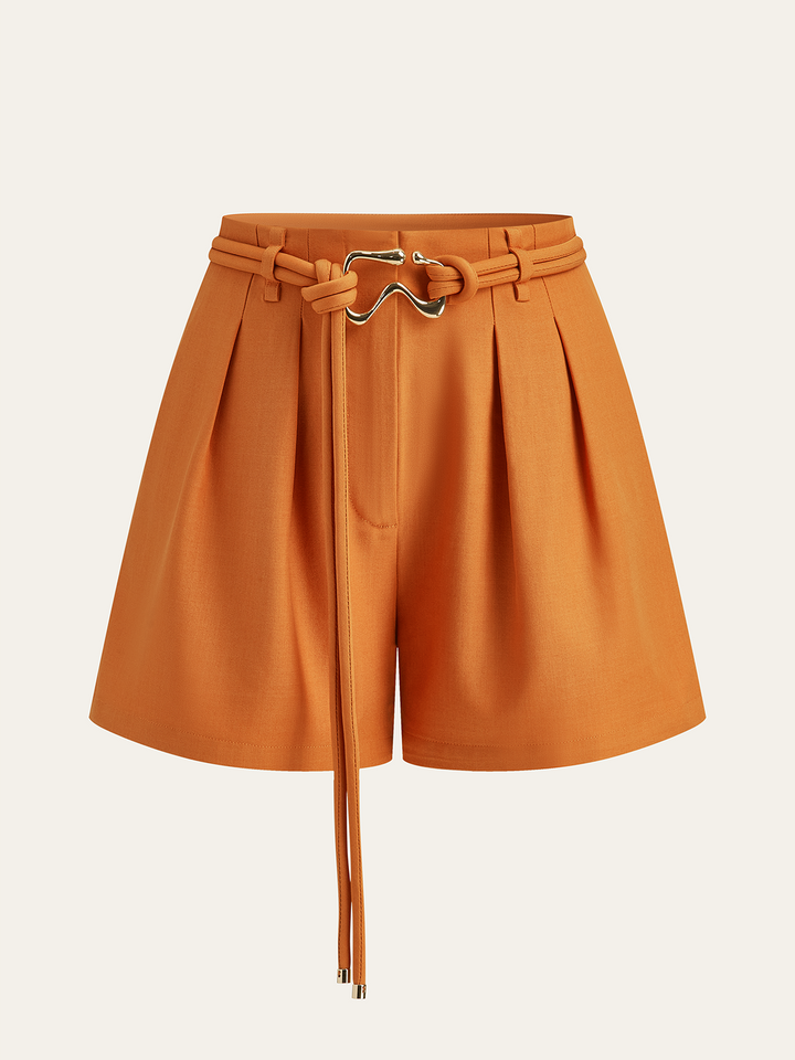 Belted Mid-Waisted Pleated Shorts